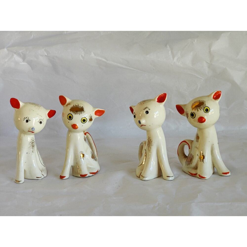 Vintage Cat Ceramic Salt Pepper Shakers Anthropomorphic Made in Japan